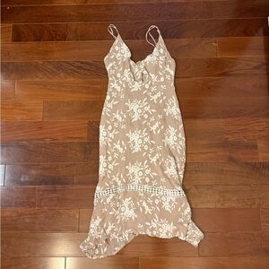 ASTR Taupe Slip Dress with White Floral Embroidery